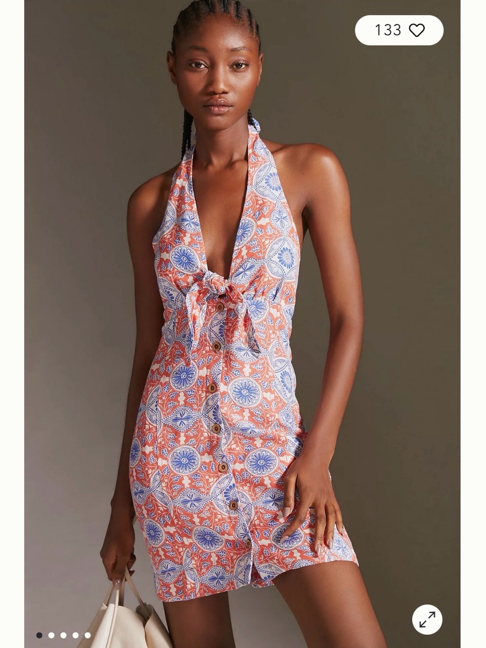 Anthropologie Maeve Halter Tie-Front Mini Dress size Medium